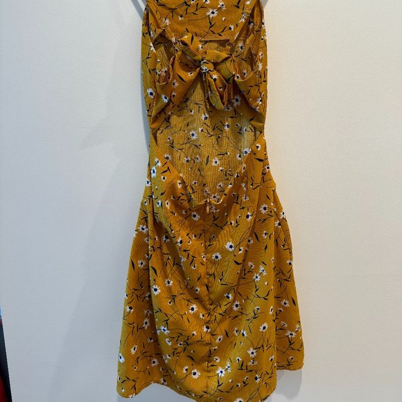 Mustard Yellow Floral Wrap Dress - Picture 3 of 5